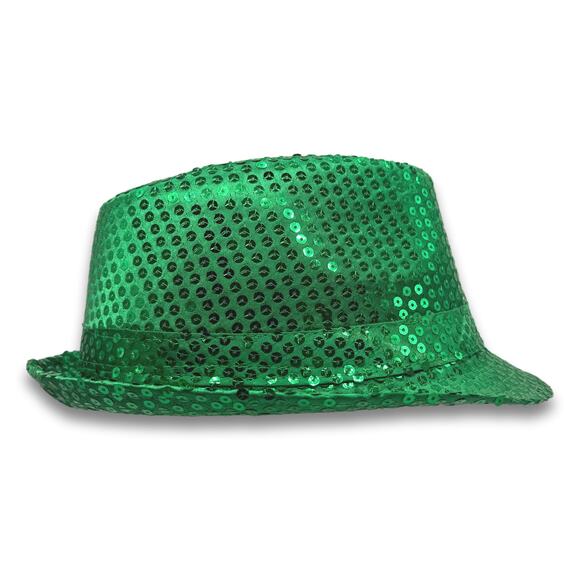 Green Short Brim Style Glittery Sequins Fedora Panama Party Beach Summer Hat - Picture 4 of 8
